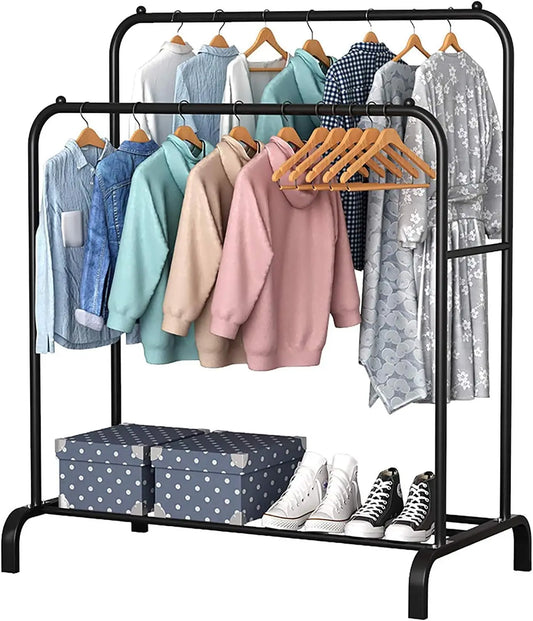 T-Lovendo-Coat Coat Burro Double Rail Rack Clothes Shoes Boxes