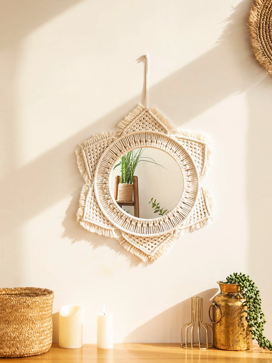 Nordic Room Decorative Mirrors Boho Macrame Round Cosmetic Mirror Room Wall Mirror Woven Macrame Crafts Home Decor Wall Decor