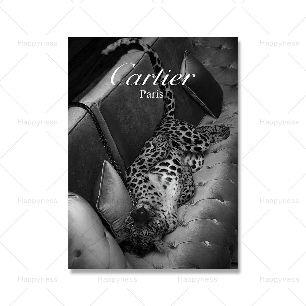 Fashion Sexy Women Wall Art Poster Leopard Dog Art Print Luxury Brand Car Canvas Painting Modern Pictures Living Room Home Decor