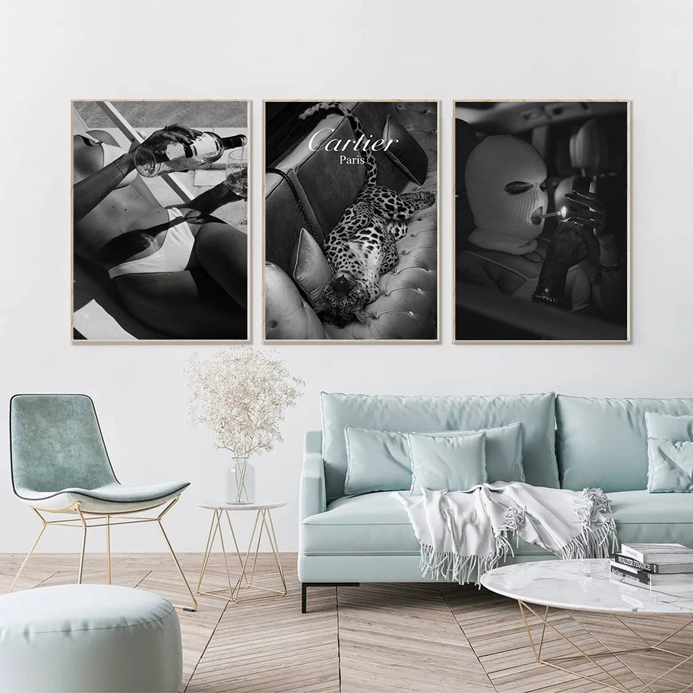 Fashion Sexy Women Wall Art Poster Leopard Dog Art Print Luxury Brand Car Canvas Painting Modern Pictures Living Room Home Decor