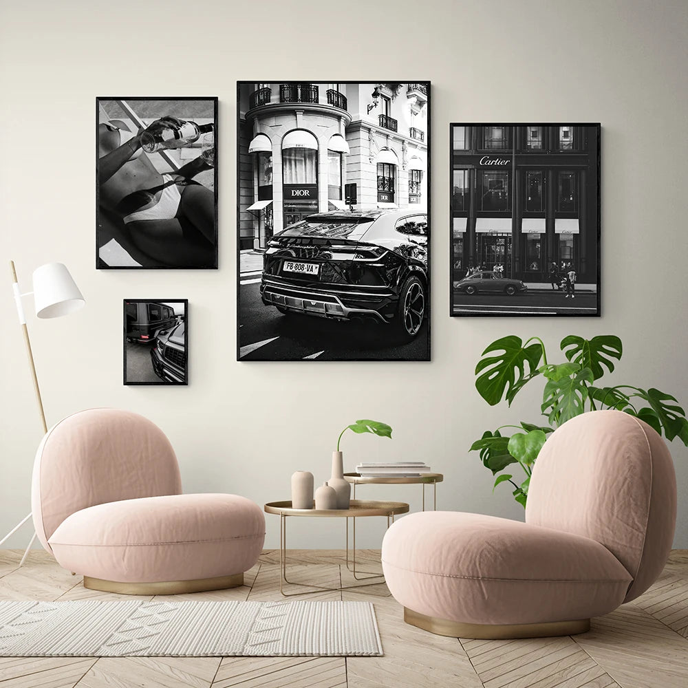 Fashion Sexy Women Wall Art Poster Leopard Dog Art Print Luxury Brand Car Canvas Painting Modern Pictures Living Room Home Decor