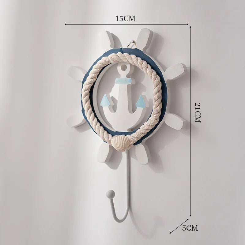 Creative Mediterranean Style Wooden Boat Anchor Hook Bedroom Study Living Room Entrance Hall Door Clothes Hook Wall Decoration