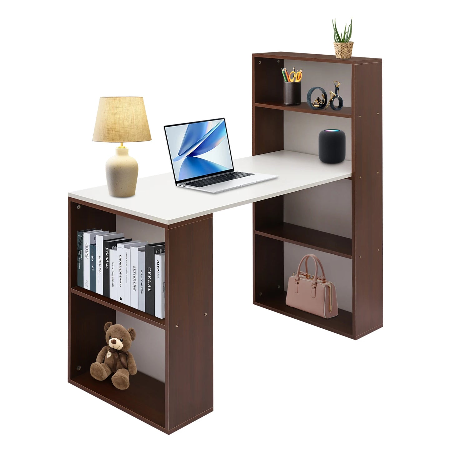 120cm Computer Desk w/Shelves Office Table w/Bookcase Student's Bedroom Desk Children's Learning and Writing Table w/bookshelf