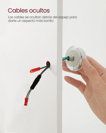 VASAGLE Tocador Moderno Negro con Luces LED de Brillo Ajustable, Mesa de Maquillaje con Espejo, 2 Cajones y 3 Compartimentos