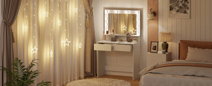 White Wooden Dressing Table Make up Cosmetic Table  with Adjustable LED Lighting Mirror vanity dresser for Gilrs  Women Bedroom
