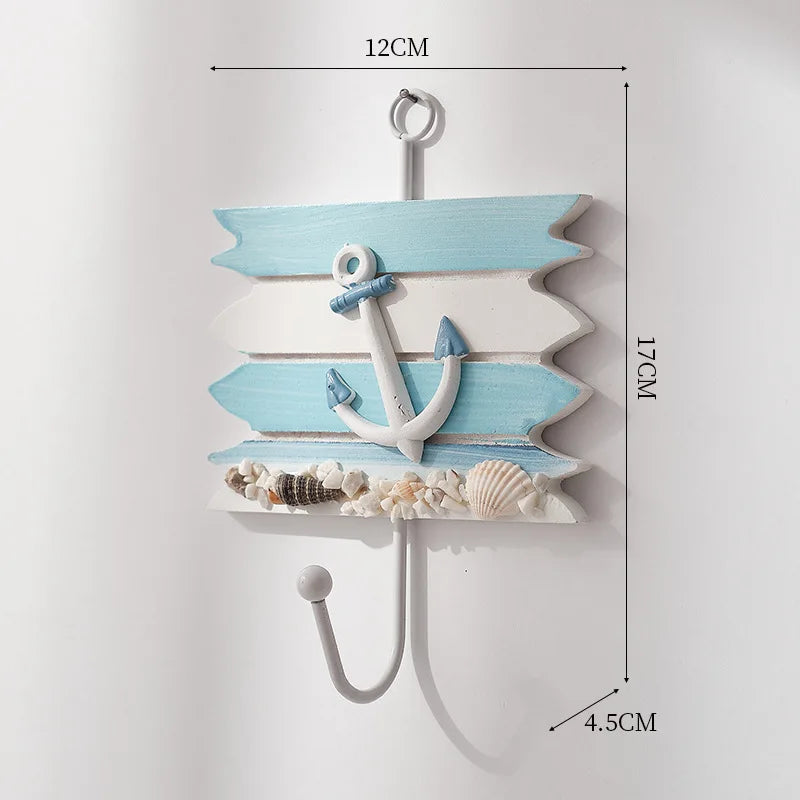 Creative Mediterranean Style Wooden Boat Anchor Hook Bedroom Study Living Room Entrance Hall Door Clothes Hook Wall Decoration