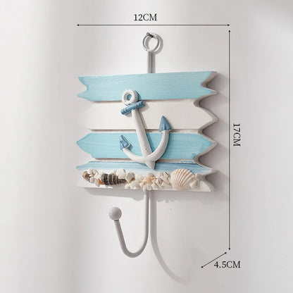 Creative Mediterranean Style Wooden Boat Anchor Hook Bedroom Study Living Room Entrance Hall Door Clothes Hook Wall Decoration