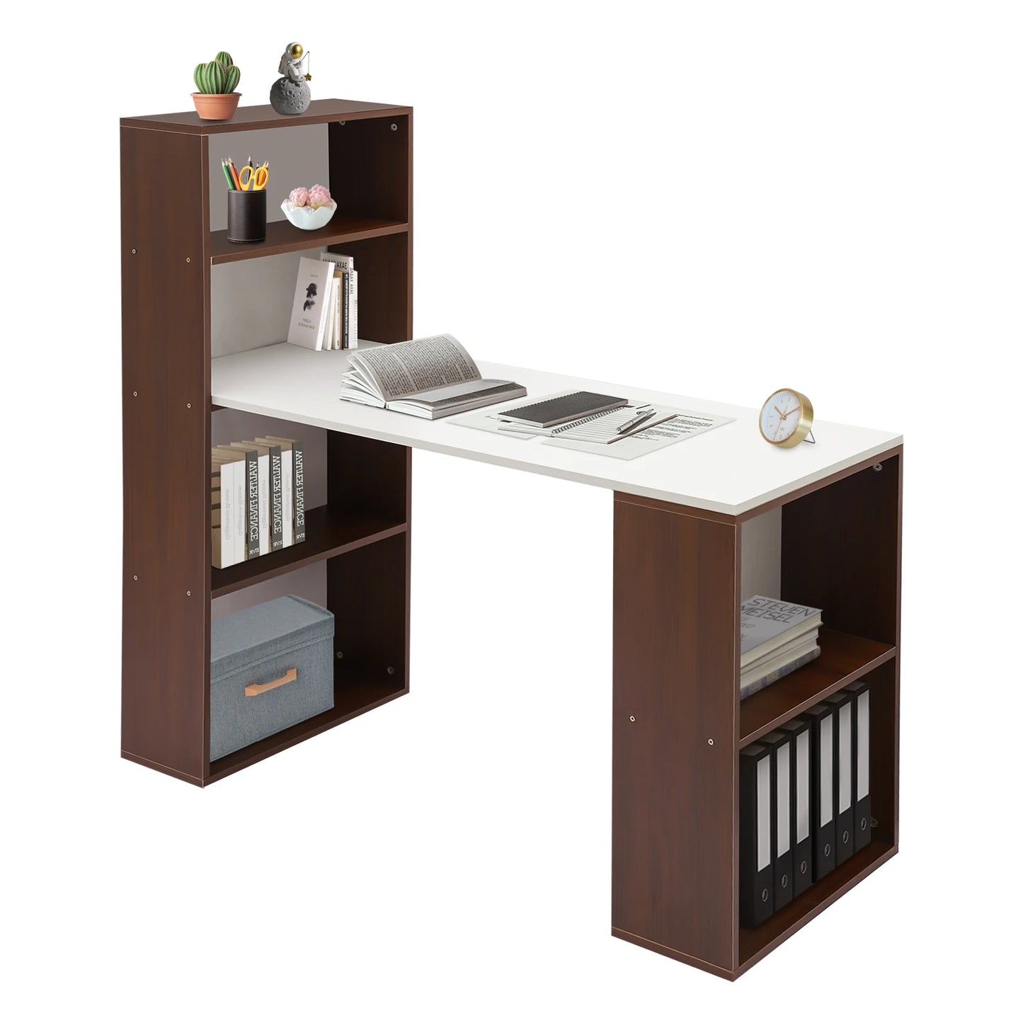120cm Computer Desk w/Shelves Office Table w/Bookcase Student's Bedroom Desk Children's Learning and Writing Table w/bookshelf