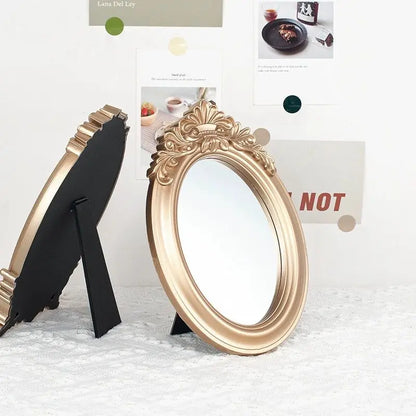 Rustic Carving Frame Gold Mirror Home decor Tray Home Decorative Mirror Bedroom Table Makeup Mirror