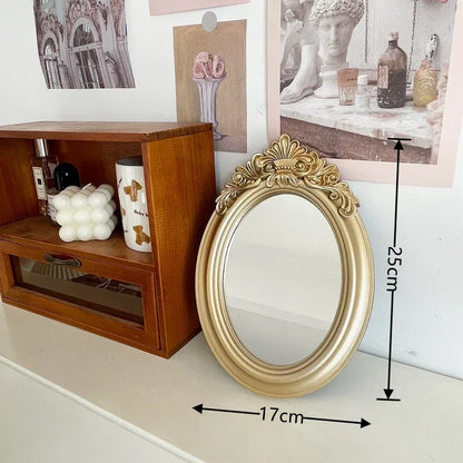 Rustic Carving Frame Gold Mirror Home decor Tray Home Decorative Mirror Bedroom Table Makeup Mirror