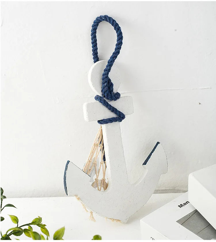 Creative Mediterranean Style Wooden Boat Anchor Hook Bedroom Study Living Room Entrance Hall Door Clothes Hook Wall Decoration