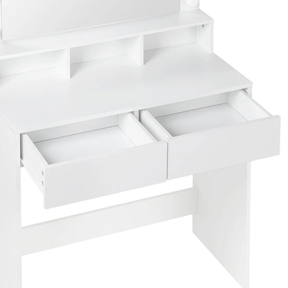 White Wooden Dressing Table Make up Cosmetic Table  with Adjustable LED Lighting Mirror vanity dresser for Gilrs  Women Bedroom