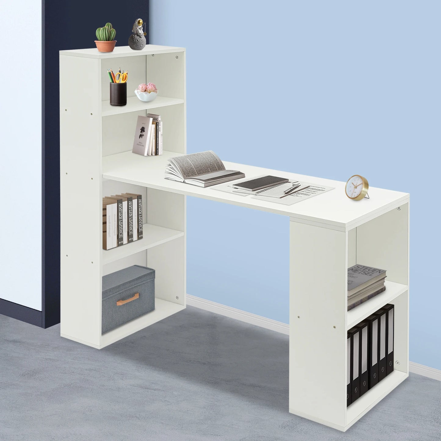 120cm Computer Desk w/Shelves Office Table w/Bookcase Student's Bedroom Desk Children's Learning and Writing Table w/bookshelf