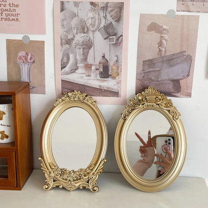 Rustic Carving Frame Gold Mirror Home decor Tray Home Decorative Mirror Bedroom Table Makeup Mirror