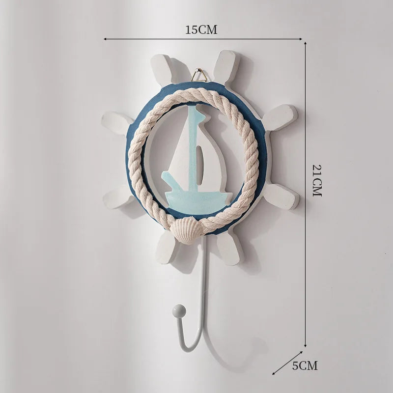 Creative Mediterranean Style Wooden Boat Anchor Hook Bedroom Study Living Room Entrance Hall Door Clothes Hook Wall Decoration