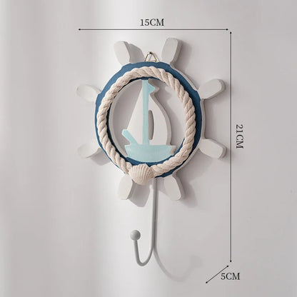 Creative Mediterranean Style Wooden Boat Anchor Hook Bedroom Study Living Room Entrance Hall Door Clothes Hook Wall Decoration