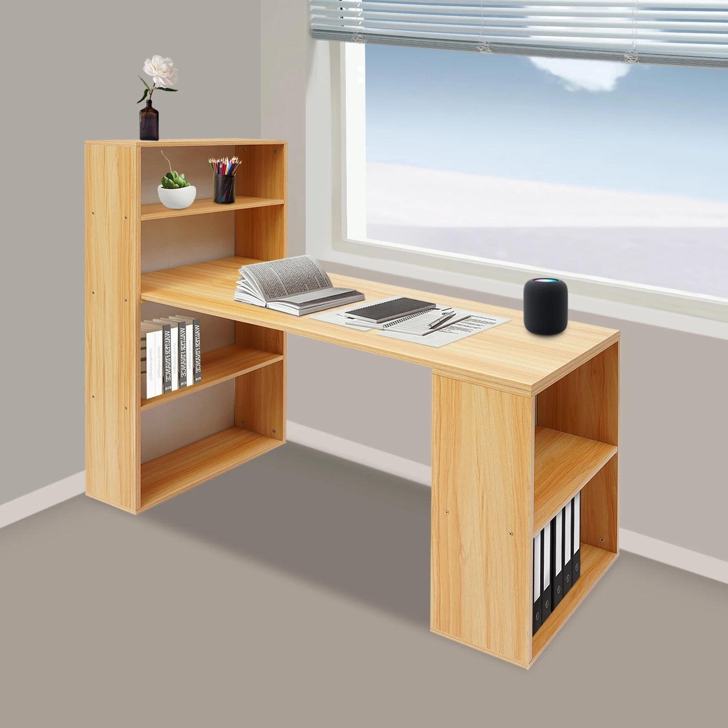 120cm Computer Desk w/Shelves Office Table w/Bookcase Student's Bedroom Desk Children's Learning and Writing Table w/bookshelf