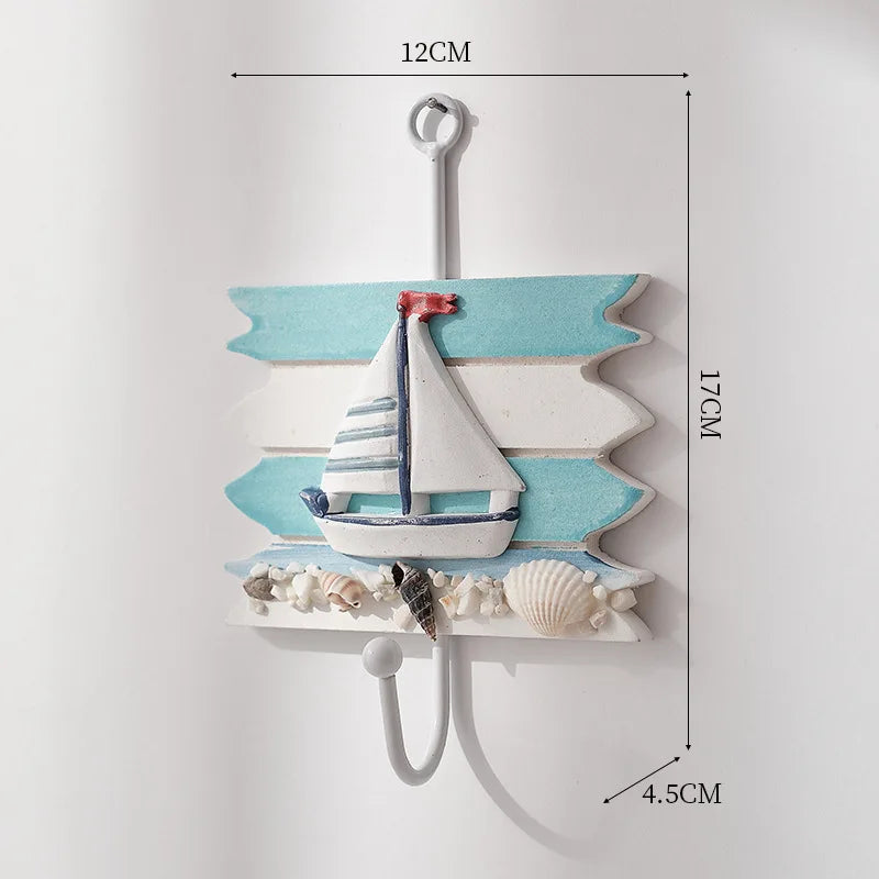 Creative Mediterranean Style Wooden Boat Anchor Hook Bedroom Study Living Room Entrance Hall Door Clothes Hook Wall Decoration