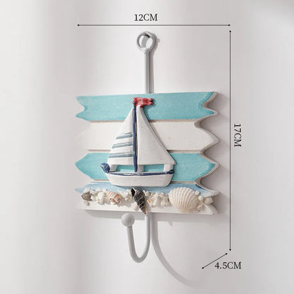 Creative Mediterranean Style Wooden Boat Anchor Hook Bedroom Study Living Room Entrance Hall Door Clothes Hook Wall Decoration