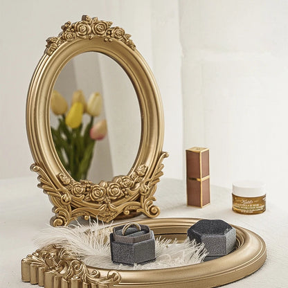 Rustic Carving Frame Gold Mirror Home decor Tray Home Decorative Mirror Bedroom Table Makeup Mirror