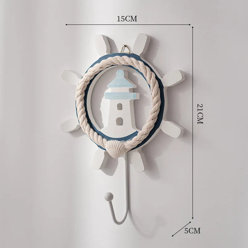 Creative Mediterranean Style Wooden Boat Anchor Hook Bedroom Study Living Room Entrance Hall Door Clothes Hook Wall Decoration