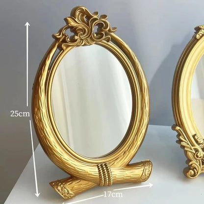 Rustic Carving Frame Gold Mirror Home decor Tray Home Decorative Mirror Bedroom Table Makeup Mirror