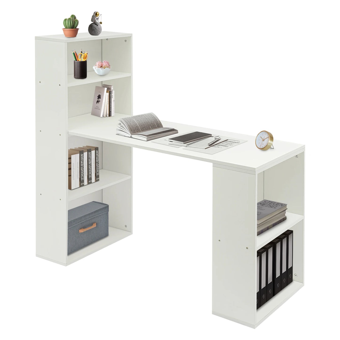 120cm Computer Desk w/Shelves Office Table w/Bookcase Student's Bedroom Desk Children's Learning and Writing Table w/bookshelf