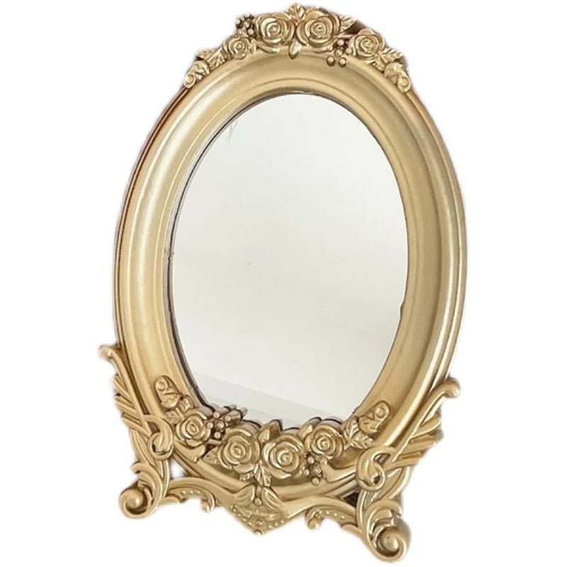Rustic Carving Frame Gold Mirror Home decor Tray Home Decorative Mirror Bedroom Table Makeup Mirror