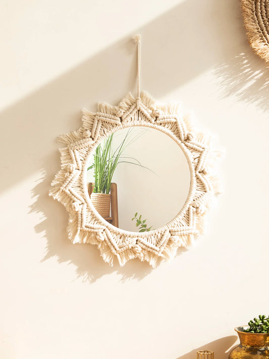Nordic Room Decorative Mirrors Boho Macrame Round Cosmetic Mirror Room Wall Mirror Woven Macrame Crafts Home Decor Wall Decor