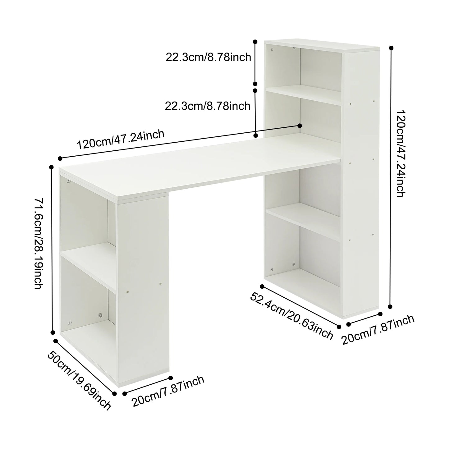 120cm Computer Desk w/Shelves Office Table w/Bookcase Student's Bedroom Desk Children's Learning and Writing Table w/bookshelf