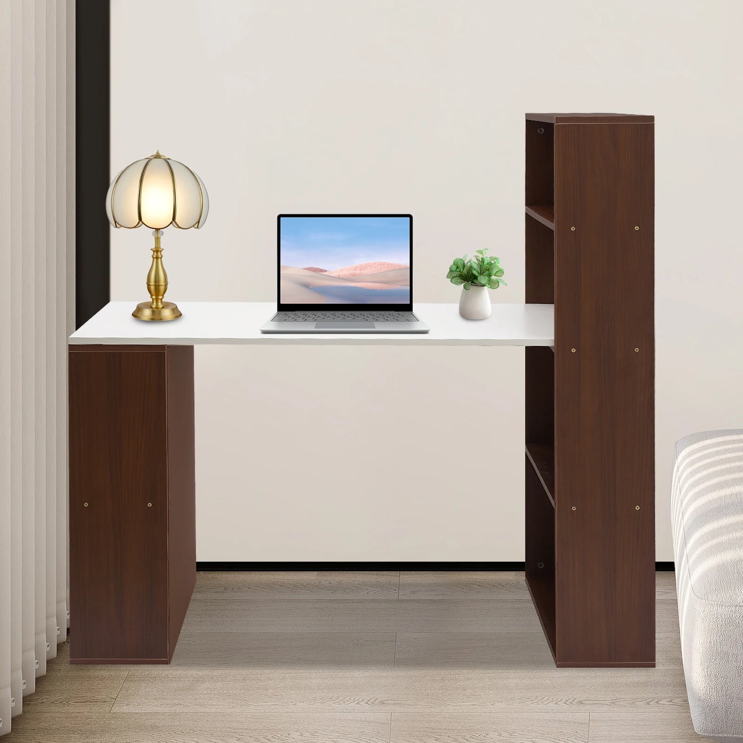 120cm Computer Desk w/Shelves Office Table w/Bookcase Student's Bedroom Desk Children's Learning and Writing Table w/bookshelf
