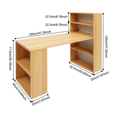 120cm Computer Desk w/Shelves Office Table w/Bookcase Student's Bedroom Desk Children's Learning and Writing Table w/bookshelf